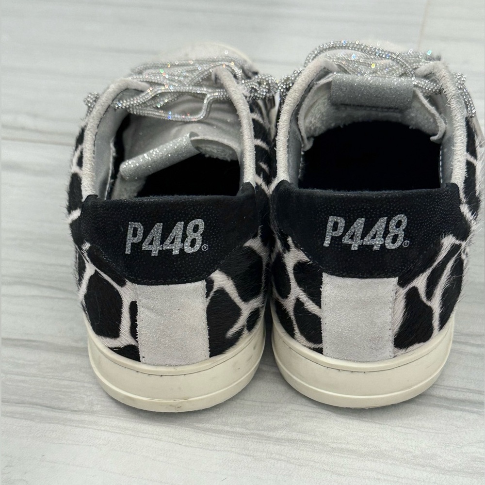P448 Animal Print Fur Lined Tennis Shoes with Rhinestone Laces - Picture 11 of 13